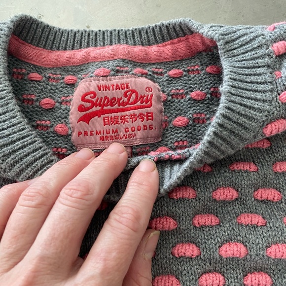 SUPERDRY SWEATER pink & grey polka dot MEDIUM - Picture 3 of 4
